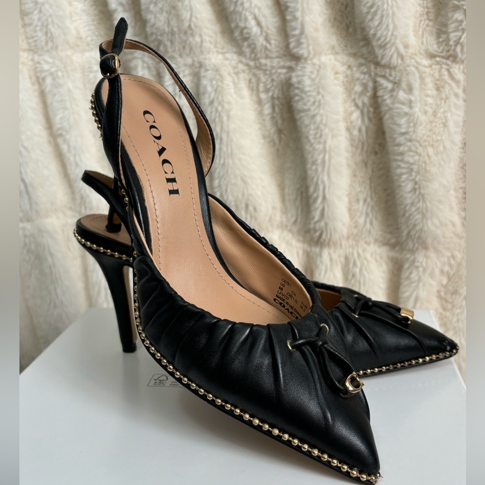 Black leather Coach sling back shoes size 6
